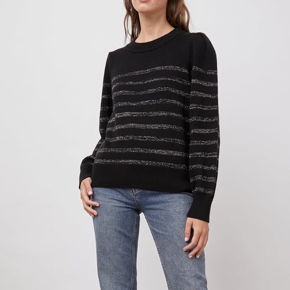 Rails Allegra Black Crew Neck Sweater with Silver Stripes size Medium - Picture 1 of 10